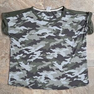 Lucky Brand Y2K Women XL Camouflage Short Sleeve T Shirt Olive Green Casual Top